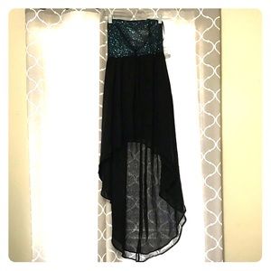 SOLD-Black and dark teal/green sequin party dress